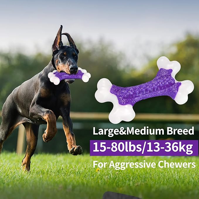 Tough Dog Chew Toys for Aggressive Chewers Large Medium Breed, Bone Toy Dog, Natural Nylon Heavy Duty Extreme Indestructible Teething Training
