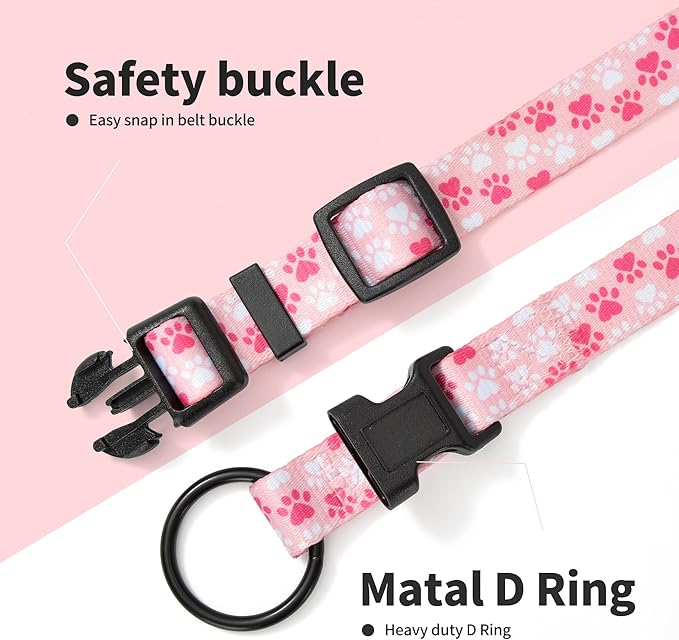 Mile High Life Dog Collar | Nylon Puppy Collars w Cute Patterns | Lightweight Girl Dog Collar | Boy Dog Collar for Small/Medium/Large Dogs (Pink Foot, Medium)