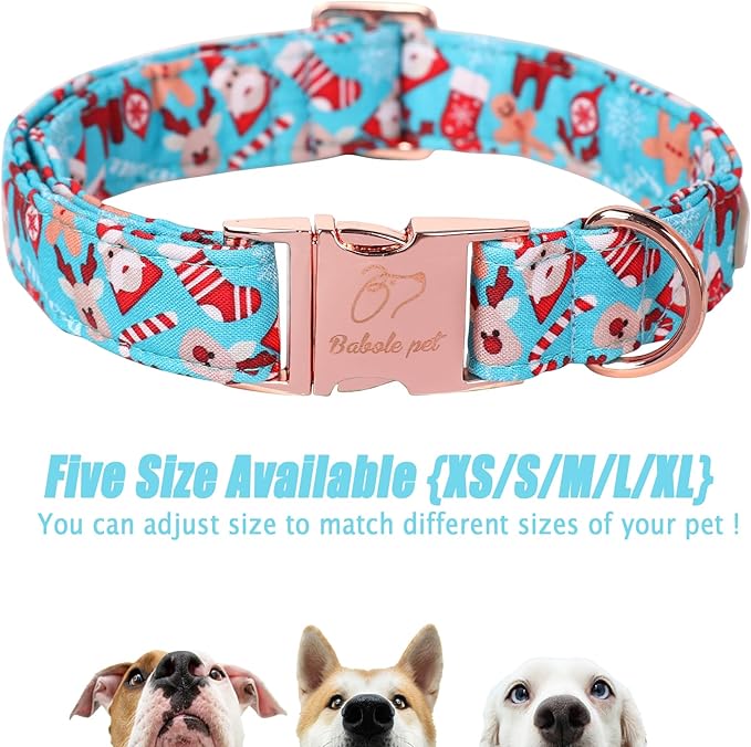 Christmas Dog Collars for Medium Dog,Blue Santa Claus Dog Collar with Safety Metal Buckle Adjustable Puppy Collars for Small Large Dog,Boy&Girl&Male&Female Dog Gift,M-13.5"-22"