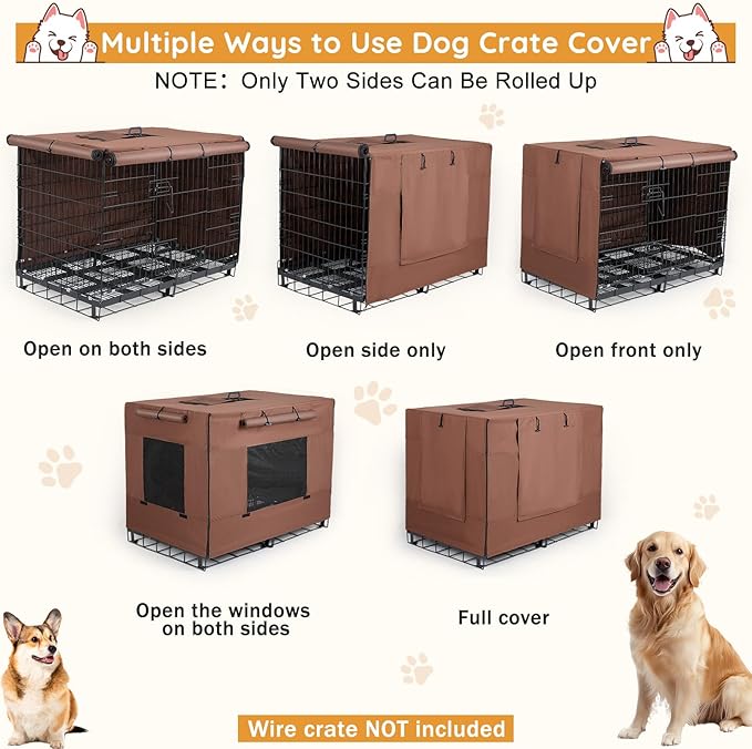 Dog Crate Cover 30 Inch Thickened Dog Kennel Cover Windproof Puppy Cage Cover with Mesh Windows on Both Sides Portable Crate Covers for Dogs Cages Fit for Indoor/Outdoor Use