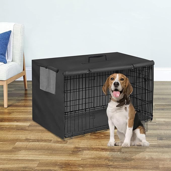 36 Inch Wire Dog Crate Cover,Durable Windproof Privacy Polyester Pet Kennel Covers,Breathable Blackout Cover for 1/2/3 Door Dog Cage. (36" L x 23" W x 25" H,Black)