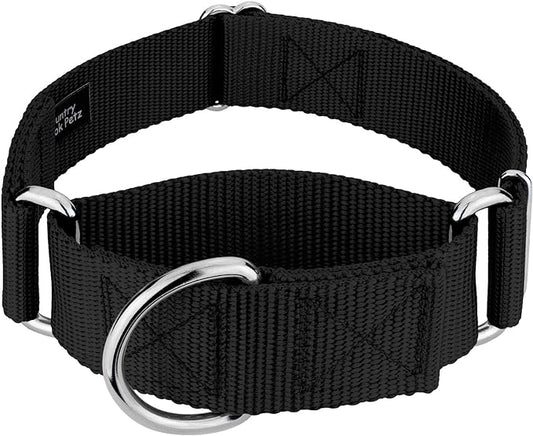 Country Brook Petz 1 1/2 Inch Martingale Heavy Duty Nylon Adjustable Dog Collar for Small, Medium, Large Breeds - Vibrant 17 Color Selection (Black, Medium)