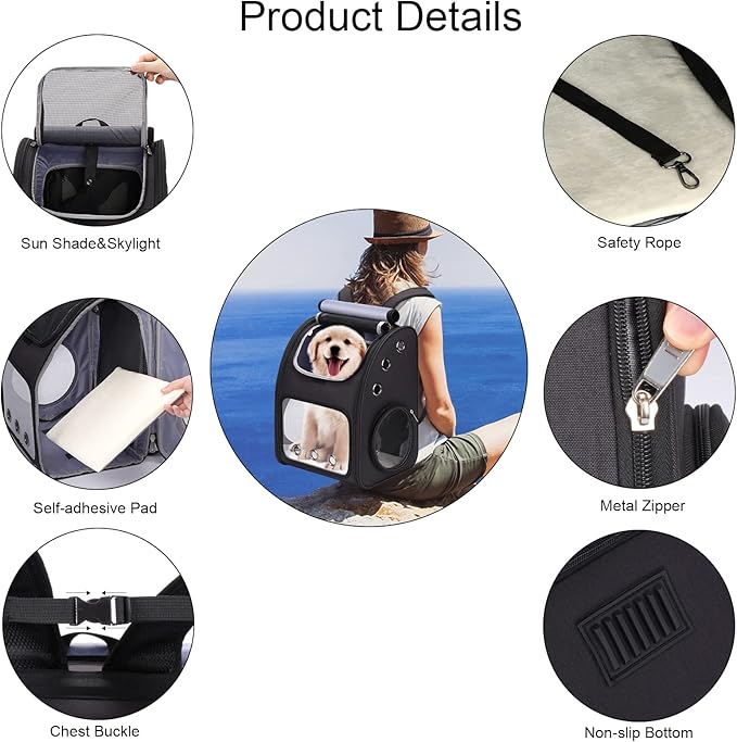 Expandable Pet Carrier Backpack for Cats, Dogs and Small Animals, Portable Pet Travel Carrier, Super Ventilated Design, Airline Approved, Ideal for Traveling/Hiking/Camping, Black, XL