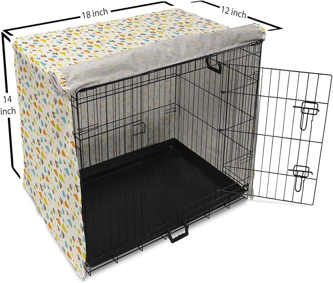 Lunarable Cartoon Dog Crate Cover, Flying Airplanes with a Style Fun Clouds in Colorful Design Artwork Print, Easy to Use Pet Kennel Cover for Small Dogs Puppies Kittens, 18 Inch, Dark Orange and Blue