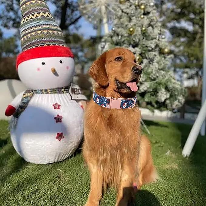 Maca Bates Christmas Dog Collar Cotton Soft Santa Claus Dog Collar with Metal Buckle Winter Dog Collar Adjustable for Small Medium Large Dog