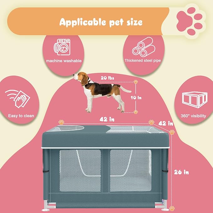 Puppy PlayPen 42 × 42 Inch, Dog Playpen with Gate for Puppies, Cat, Small and Medium Dogs, Pet PlayPen with Roof for Outdoors & Indoors, Thickened Fabric, Safe & Sturdy Dog Fence(Green)