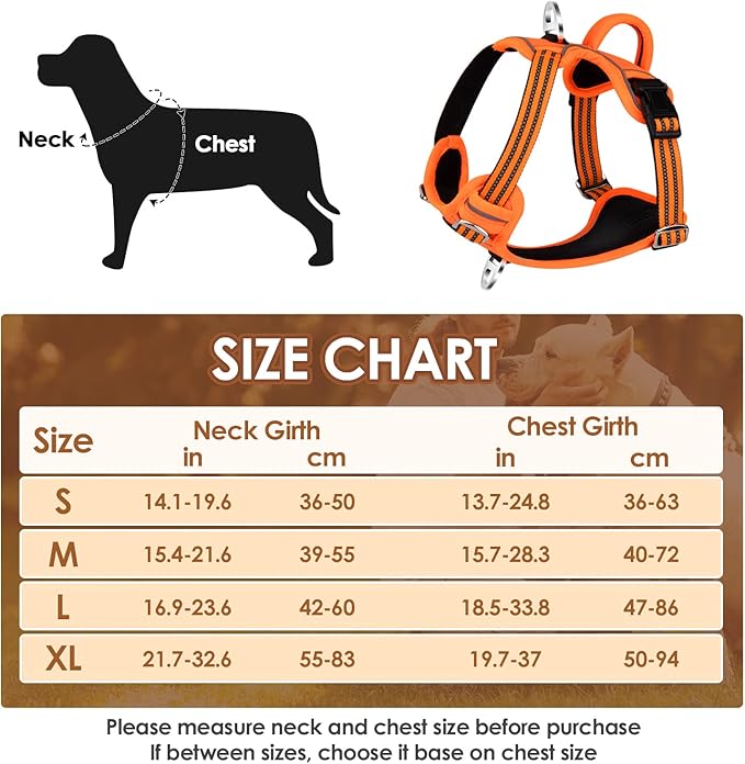 Lukovee No Pull Dog Harness, No Choke Adjustable Dog Harness with 2 Leash Clips and Easy Control Vertical Handle, Soft Padded Dog Vest for Medium and Large Dogs (Medium, Orange)