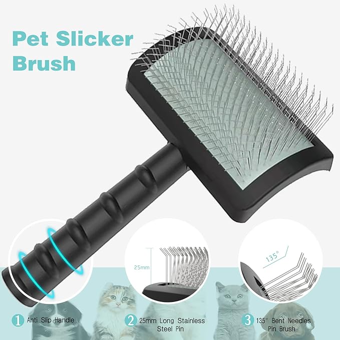Large Firm Slicker Brush for Dogs Goldendoodles - Extra Long Pin Slicker Brush for Large Dog Pet Grooming Wire Brush and Deshedding - Removes Long and loose Hair - Undercoat - 25mm(1")(Black)