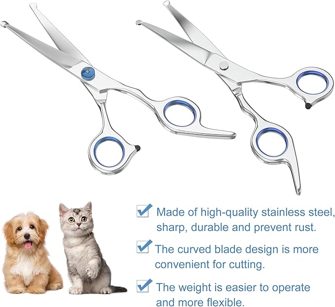 7.5" Curved Dog Grooming Scissors with Safety Round Tips, Light Weight Professional Pet Grooming Shears Stainless Steel for Dogs Cats Pets