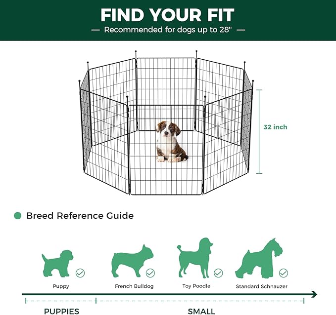 FXW MiniPaws Dog Playpen for Yard & RV Camping, Expandable 32-inch 8 Panels for Small and Medium Dogs, Portable for Indoor and Outdoor Use