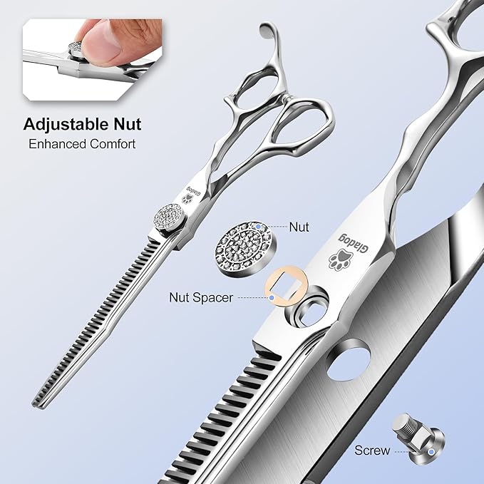 GLADOG 6.5" 9CR Thinning Shears for Dogs - Professional Dog Thinning Scissors with Luxurious Diamond Pivot Nut, Ideal Dog Grooming Scissors for Reducing Bulk, Dog Shears,Dog Scissors for Grooming