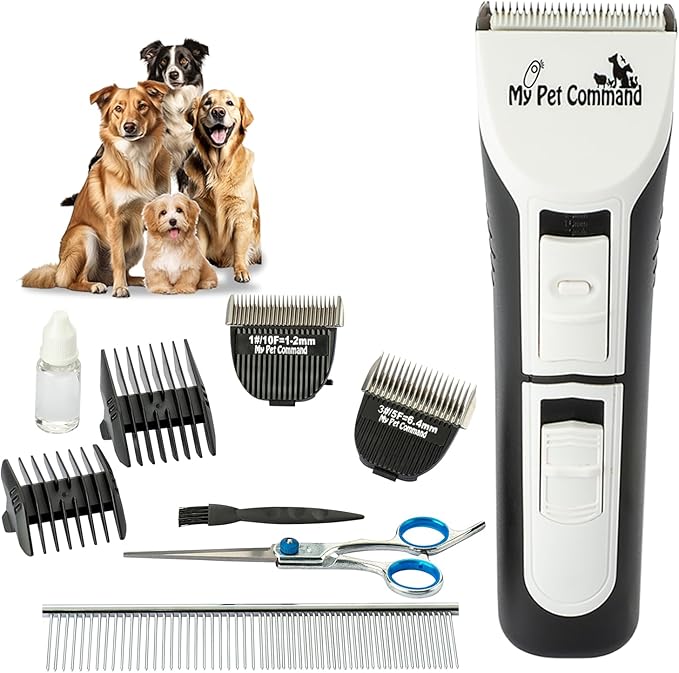 My Pet Command Professional Dog Clippers for Grooming, Cordless Rechargeable Pet Trimmers, Heavy Duty Dog Clippers for Thick Coats, Low Noise, Light Weight