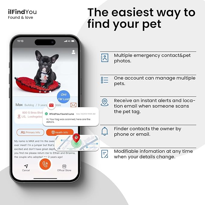 Dog Tags Personalized, QR Code Pet ID Tags for Dog Collar, Online Profile, Scan Location Alerts, Red
