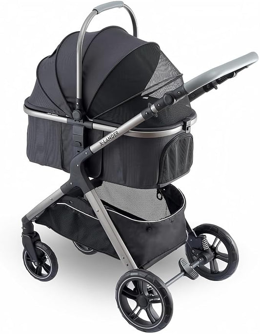 Pet Stroller for Small Medium Dogs, Cat Stroller Travel System Four Wheel Dog Stroller with Carrier, Zipperless Entry/Cup Holder/Storage Basket