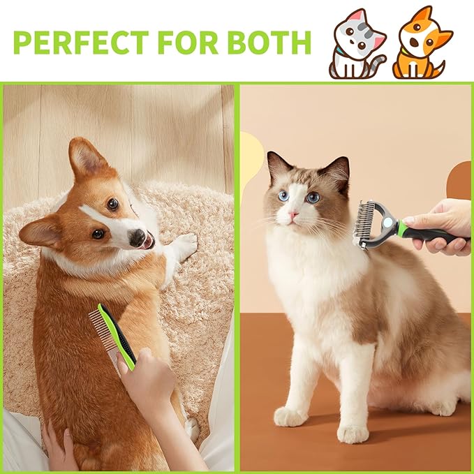 Undercoat Rake for Deshedding and Dematting Dogs - Metal Comb and Brush for Pet Grooming Supplies (Green)