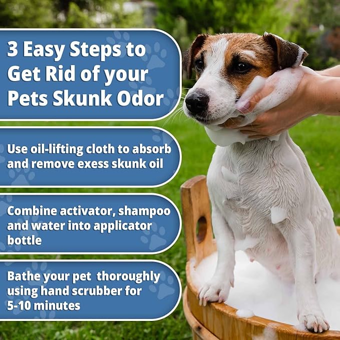 UpBloom - Benny's Best Pet Skunk and Odor Eliminator Shampoo Deodorizer Kit Buddy - Dog, Cat and Pet Skunk Shampoo and Accessories - Bathing Supplies and Odor Remover Products for Smelly Dogs and Cats