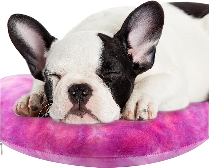 Dog Pillow, U-Shaped Dog Calming Pillow for Pet, Soft Dog Neck Pillow Machine Washable Dog Bed Pillow for Dog and Cat Enhance Sleep Quality(Tie-dye Rose Purple, Large)