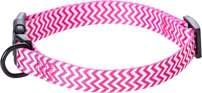 Mile High Life Dog Collar | Cute Puppy Collars | Lightweight Girl Dog Collar | Soft Boy Dog Collars | w Geometric Ocean Wavy Pattern (Pink, Large)
