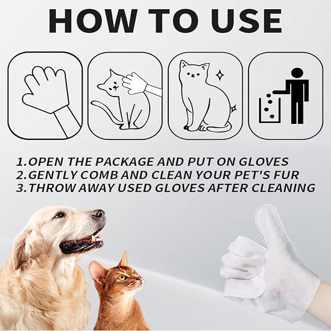 Pet Bathing Wipes for Dogs & Cats (6 Packs), Waterless Grooming Wipes for Dogs, Pet Cleaning Gloves Wipes for Daily Care and Traveling