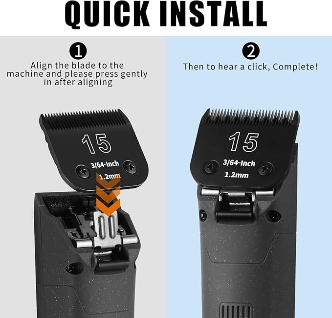 3 Pack 15# Detachable Dog Grooming Steel Blades,Compatible with Andis,Oster A5,Wahl KM-10 Series,Cut Length 3/64" 1.2MM (Black)