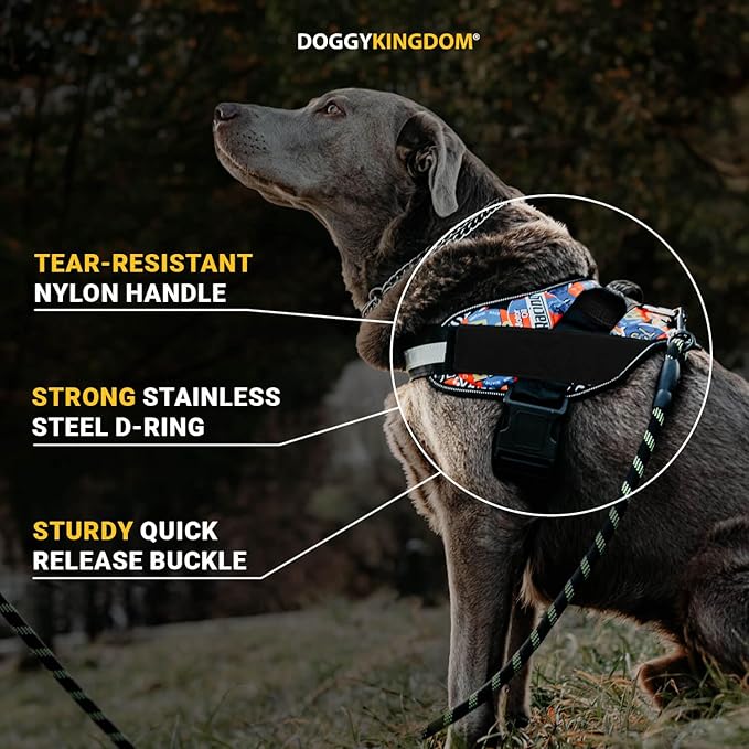 Non Pull Dog Harness with Patch Panels and Handle, Adjustable, Reflective, No Choke, Heavy Duty Easy On Service Dog Vest Harnesses for Medium Large Small Sized Dogs - Motorsport, L