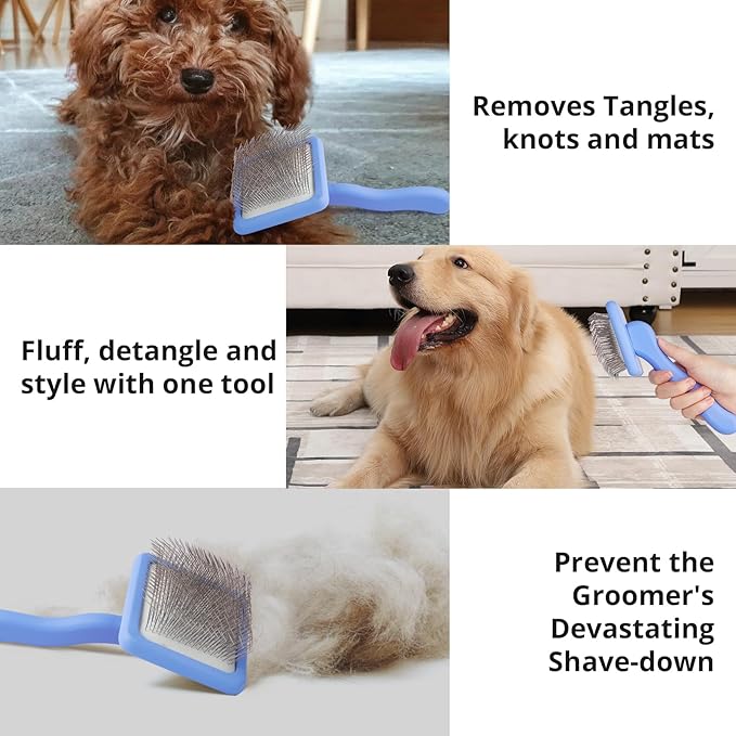 Long Pin Wood Slicker Brush for Dematting & Grooming Long-Haired Poodle & Doodle Breeds for Fluff Detangling & Keeping Mats Free on Poodles, Goldendoodles & Curly Dogs