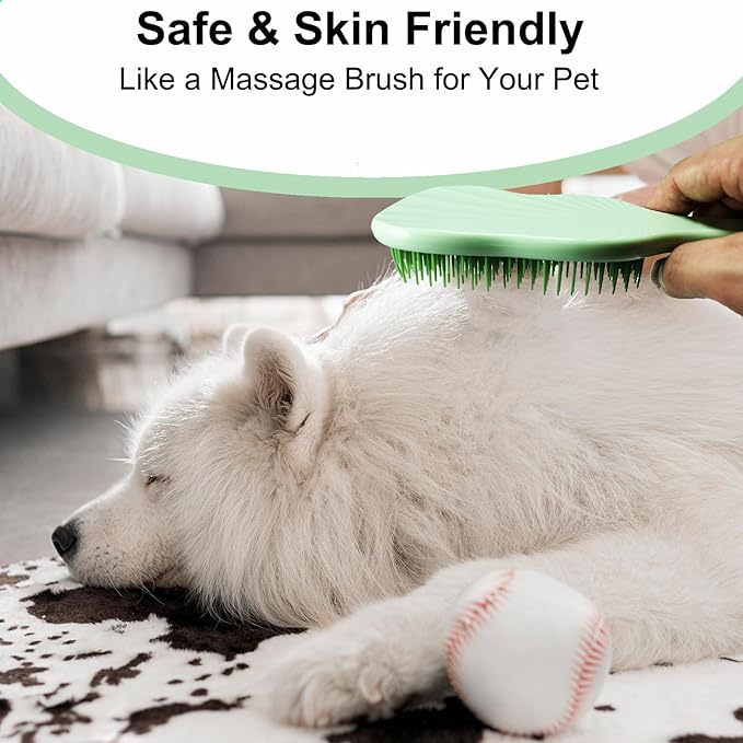 Soft Bristle Puppy Brush - Gentle Grooming Brush for Small Dogs & Puppies - Effective Hair Remover for Tangles & Shedding (Green)