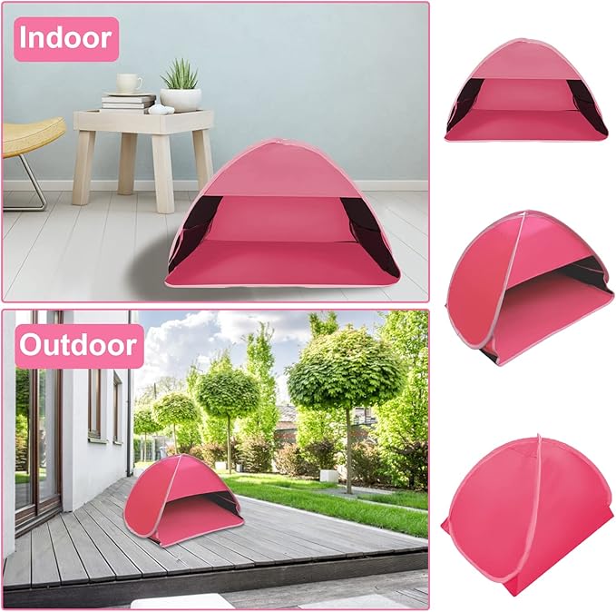 Mini Head Shelter Tent, 1 Pack Foldable Pop Up Beach Tent Sun Shelter for Anti-UV Pet Beach Sun Shelter for Outdoor Camping Picnic Beach, Pink-Vinyl M
