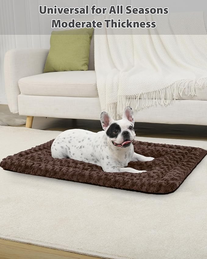 Washable Dog Bed Mat Reversible Dog Crate Pad Soft Fluffy Pet Kennel Beds Dog Sleeping Mattress for Large Jumbo Medium Small Dogs, 35 x 22 Inch, Brown