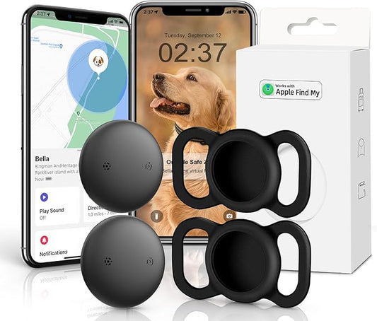 VB GPS Tracker for Dogs (2 Pack), Mini GPS Cat Tracker, Smart Pet Activity Tracker (iOS Only), No Monthly Fee, Compatible with Apple Find My, Anti-Lost, Finder Tag for Vehicles/Pets/Kids/Items