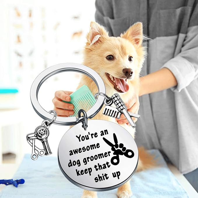 WSNANG Dog Groomer Gift You're an Awesome Dog Groomer Keychain Pet Groomer Gift Thank You Gift