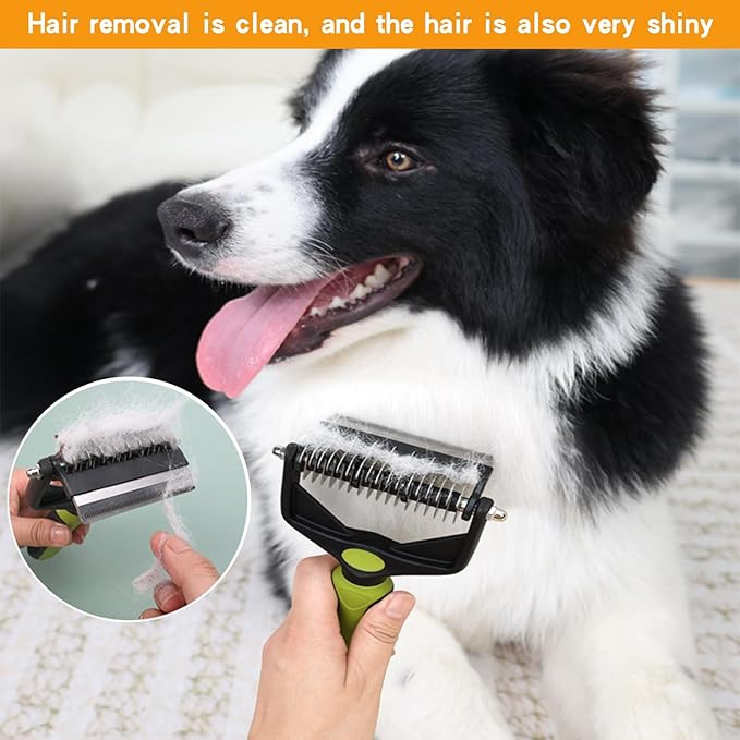 Pt brush for shedding,Dematting comb for Dogs, Cat deshedding Brush, Dog Grooming Rakes for long haired Dogs-Double Sided Shedding,Pet undercoat brushes Reduce Shedding by 95% (Green)