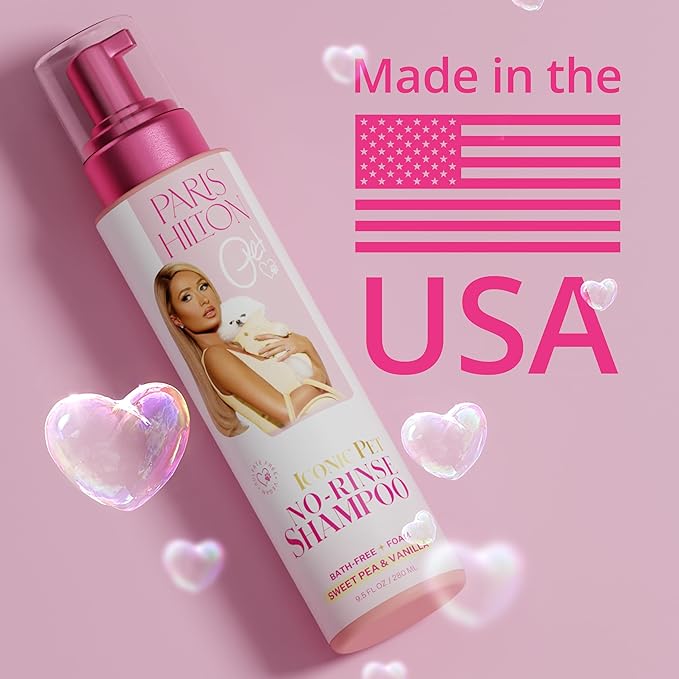 Paris Hilton Pet Iconic Sweet Pea & Vanilla Scent No-Rinse Dog Shampoo, Waterless Dog Wash, Hypoallergenic, 280ml – Quick Clean for Dogs, Easy Grooming, No Rinse Needed