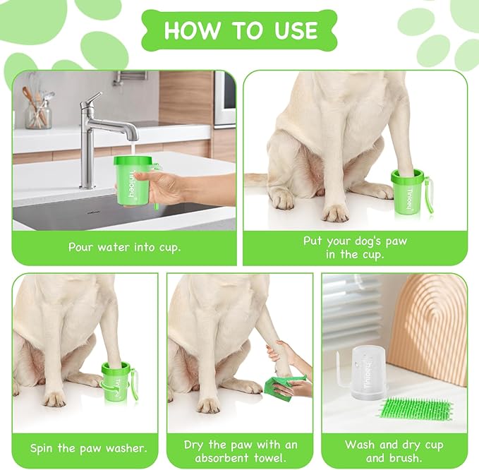 Paw Cleaner with Handle for Small to Medium Dogs - Clean Muddy Feet, Paws and Paw Washer for Pets (Green)