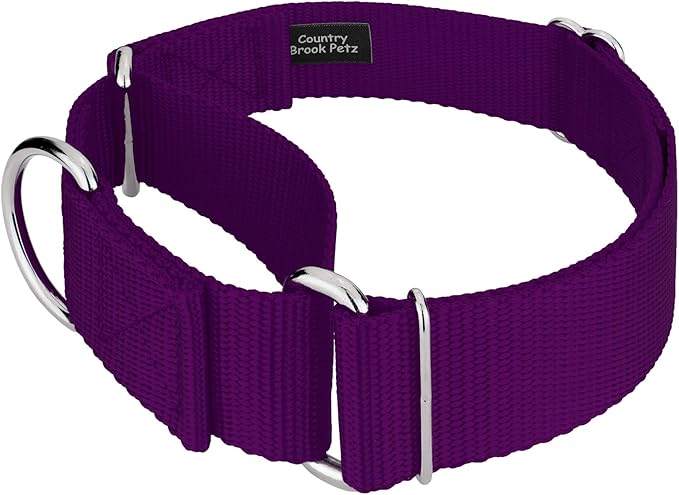 Country Brook Petz 1 1/2 Inch Martingale Heavy Duty Nylon Adjustable Dog Collar for Small, Medium, Large Breeds - Vibrant 17 Color Selection (Purple, Extra Large)