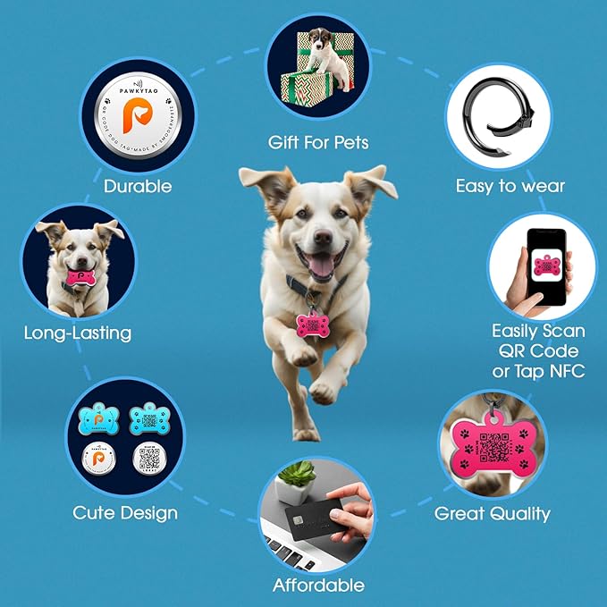SMORDERNPETZ - Smart Dog Tag for Dogs and Cats - Durable Dog Name Tag - Waterproof QR Code Dog Tags for Pets with Anti-Lost Feature, Easy to Use - No Subscription Fees - Pack of 1 (Blue)
