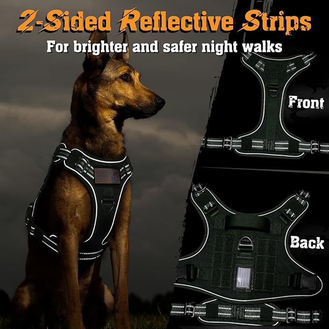 rabbitgoo Dog Harness Small Sized No Pull, Tactical Service Dog Vest with Molle and Control Handle, Adjustable and Reflective Military Pet Harness for Easy Walking and Training, Green, S