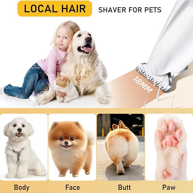 Saffory Dog Paw Trimmer, Pet Claw Trimmer with LED Light, Low Noise USB Rechargeable Pet Clipper. Suitable for Dogs and Cats, for Trimming Hair Around Paws Eyes Ears Face Buttocks. (1)