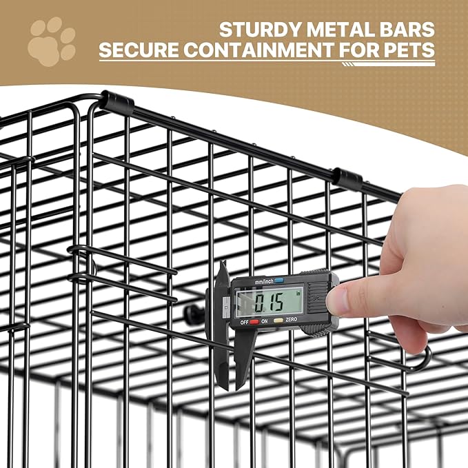 MoNiBloom 24/30/36/42/48 Dog Crates, Foldable Metal Wire Dog Cage with Double-Door, Outdoor Indoor Pet Kennels, Includes Leak-Proof Pan, Divider Panel, Black, 48"