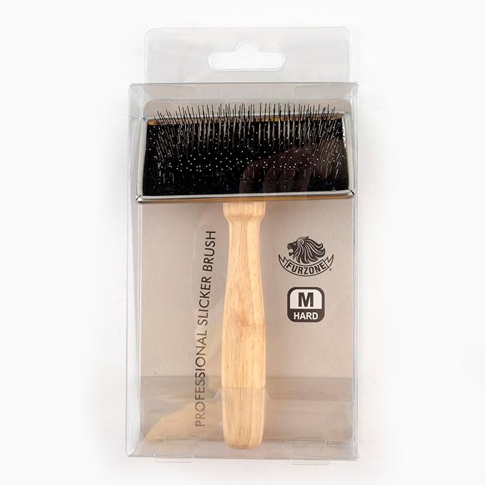 Wooden Slicker Brush - Stainless Steel Hard Pins for Grooming Short-Haired Pets (Size M)