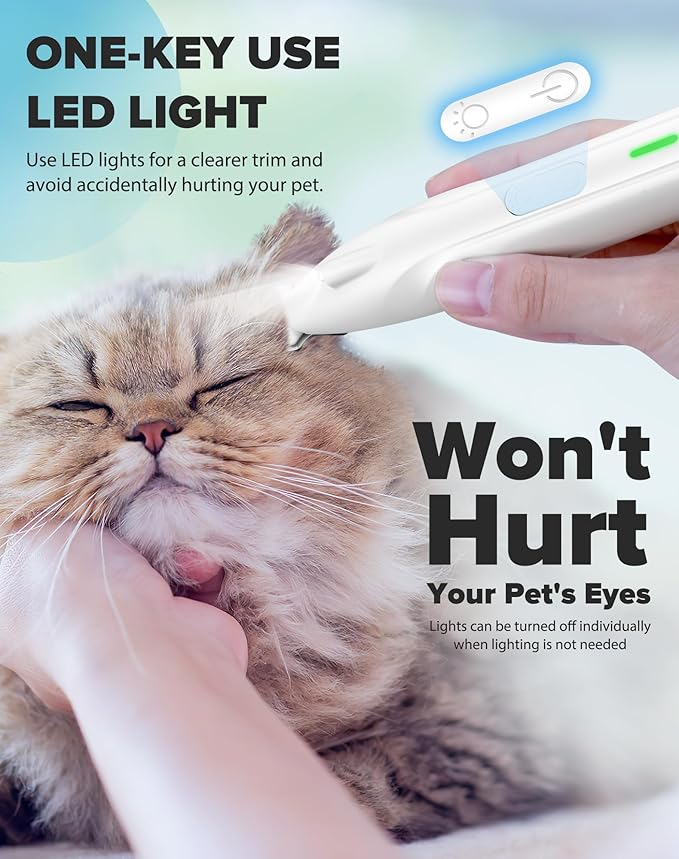 Paw Trimmer, 2 Speed Low Noise Dog Clippers for Grooming, Cordless Rechargeable Dog Hair Trimmer with LED Light, Widen Blade Cat Pet Hair Shaver for Paws, Eyes, Ears, Face, Rump (White)