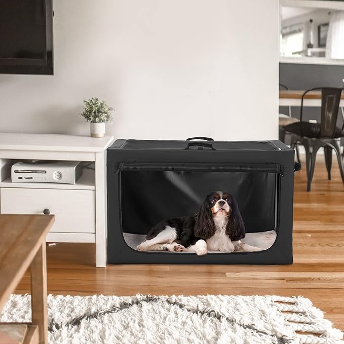 Petsfit 30inch Soft Sided Dog Crate with Thicken Plush Mat-Foldable Design + Adjustable the Tightness Of the Cloth, Dog Crates