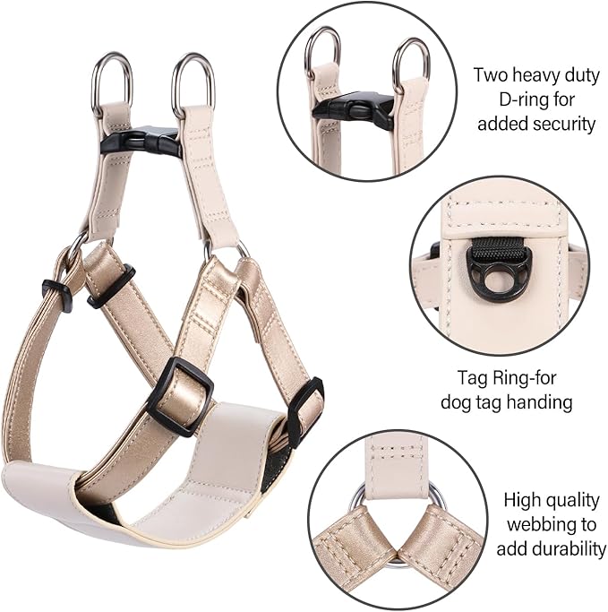 Microfiber Leather No Pull Dog Harness: Comfortable and Easy-to-Use Vest for Training and Walking Your Samll Medium Large Puppy or Dog (Gold, XS)