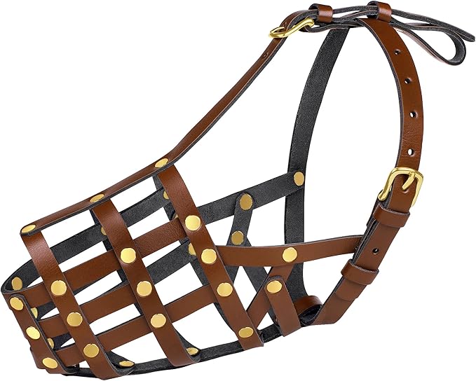 OOPSDOGGY Doberman Dog Muzzle for Large Dogs - Leather Breathable Secure Basket Muzzle for Large Breeds Husky German Shepherd Prevents Biting No Chewing Adjustable (Brown, Size 3 - Doberman)