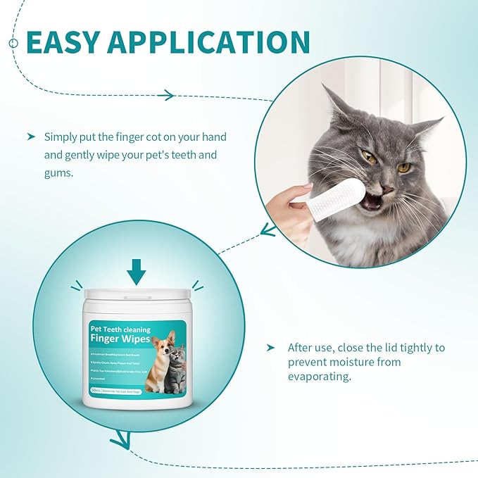 PITHER Dog Teeth Cleaning Wipes, 50 Counts Pet Teeth Dental Wipes for Dogs & Cats Gentle Non-Irritating Soft Tooth Brushing Kit Removing Plaque & Tartar Buildup Freshen Bad Breath
