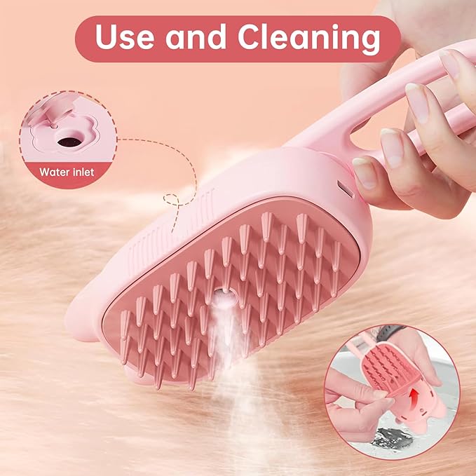 Steam Brush for Cats, 3 in 1 Steam Comb for Shedding Dog Pet Hair Cleaning Brush for Spray Dog Grooming for Long & Short Haired Pets – Cat Hair Spritz Defur Comb