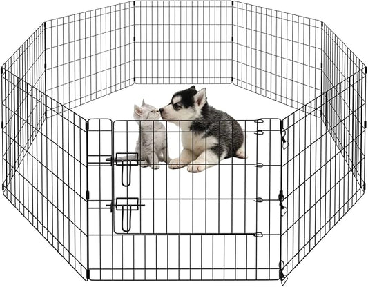 PEEKABOO Dog Pen Pet Playpen Dog Fence Indoor Foldable Metal Wire Exercise Puppy Play Yard Pet Enclosure Outdoor 8 Panels 24 Inch (Only Black playpen)