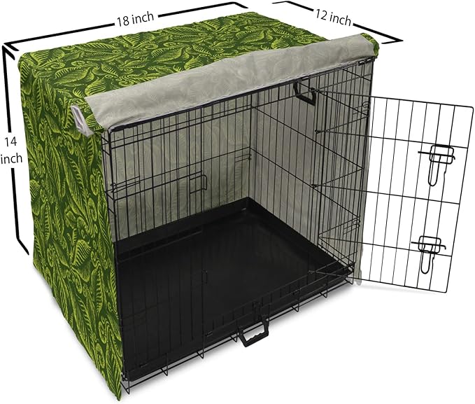 Lunarable Hunter Green Dog Crate Cover, Baroque Style Damask Floral Pattern with Leaves Swirled Branches Retro Design, Easy to Use Pet Kennel Cover for Small Dogs Puppies Kittens, 18 Inch, Lime Green