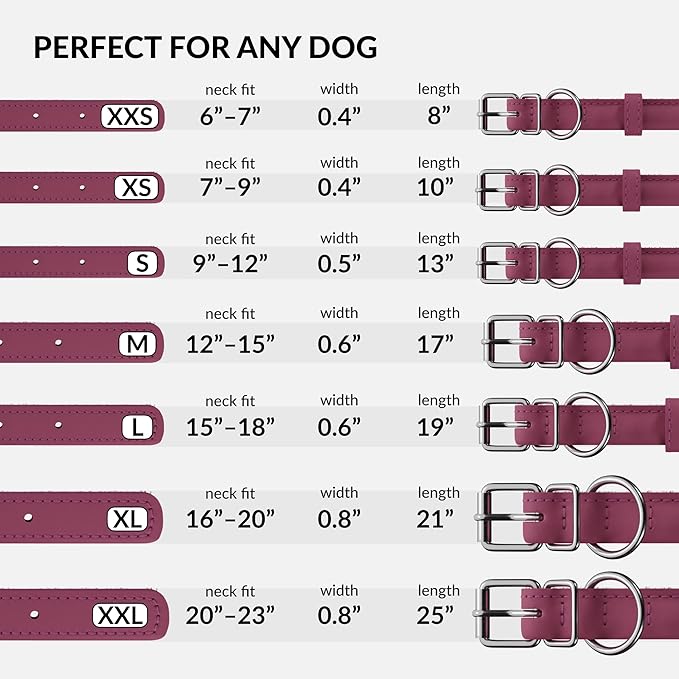 CollarDirect Rolled Leather Dog Collar, Soft Padded Round Puppy Collar, Handmade Genuine Leather Collar Dog Small Large Cat Collars 13 Colors (13-16 Inch, Pink Textured)