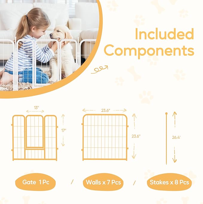 HealSmart Dog Playpen Indoor, Puppy Playpen Indoor for Yard, Camping, 24" Height 8 Panels Heavy Duty Dog Pen for Small/Medium Dogs, White